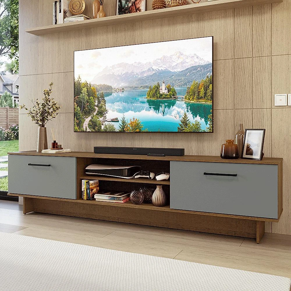 Rack para tv até 80 polegadas 218 cm 2 portas rustic/cinza agata madesa