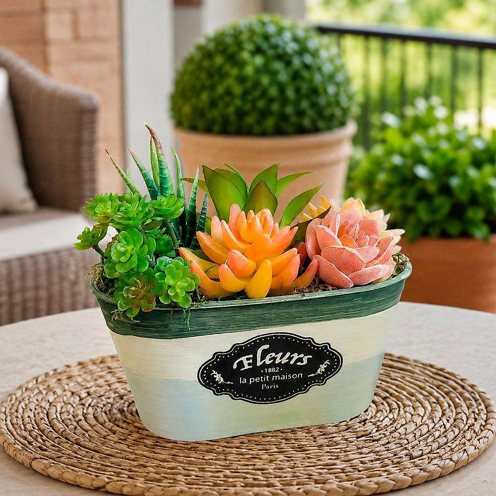Arranjo Suculenta Vaso Decorativo com Plantas Artificiais Verde