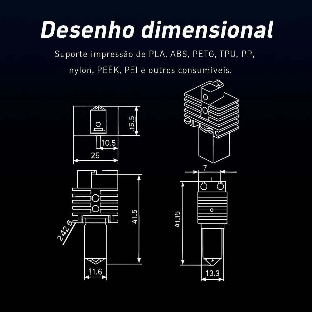 Hotend para Impressora 3D Novo Hotend Upgrade Bico 0.4 com Diâmetro 0.4MM Aço Endurecido Kits