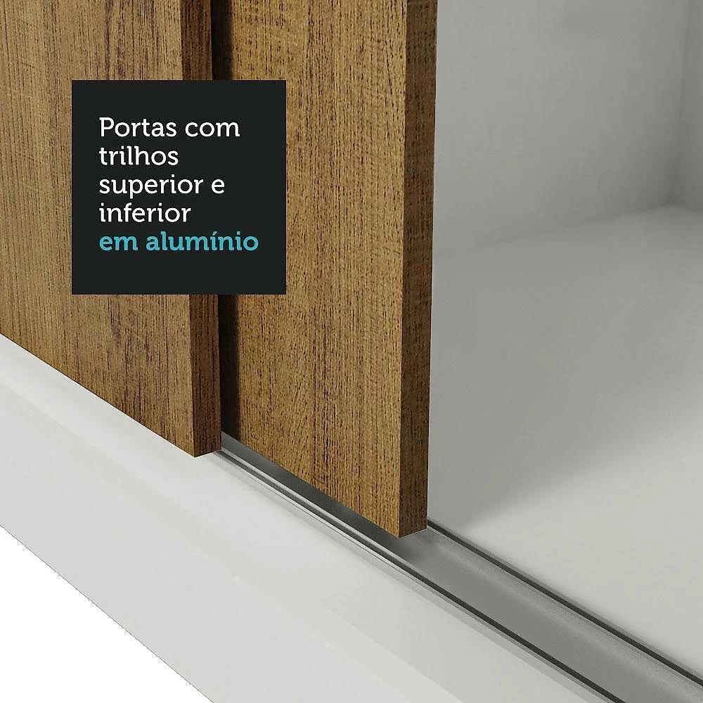 Guarda roupa casal madesa lyon 3 portas de correr com espelho 2 gavetas - branco/rustic