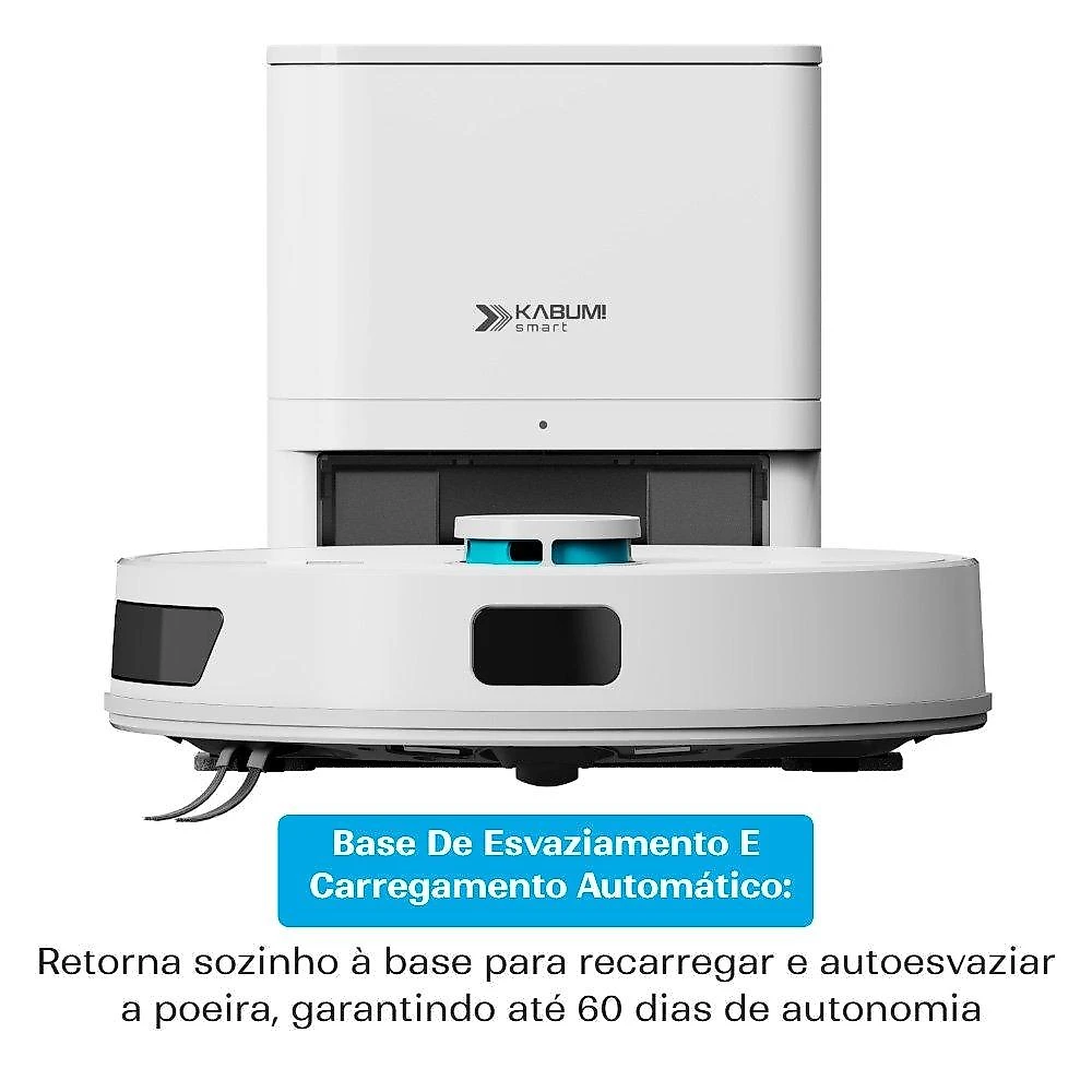 Robô Aspirador e Passa Pano KABUM! smart K800 Pro, Mapeia a Laser, Autolimpante, Recarga automática, 13000Pa, APP, 220v, Branco - KSAR81020BR