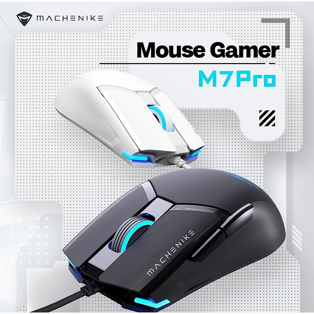 Mouse Gamer Machenike M7 Pro, Com fio, 12800 DPI, 6 botões, Branco - JJ02GL006