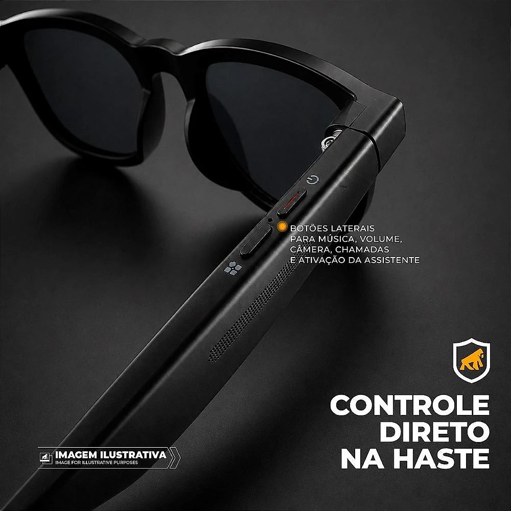 Óculos Inteligentes Vision Armor 32GB com IA, Câmera 8MP, Tradução Simultânea, Áudio Open-Ear e Bluetooth 5.4 - Preto - Gshield