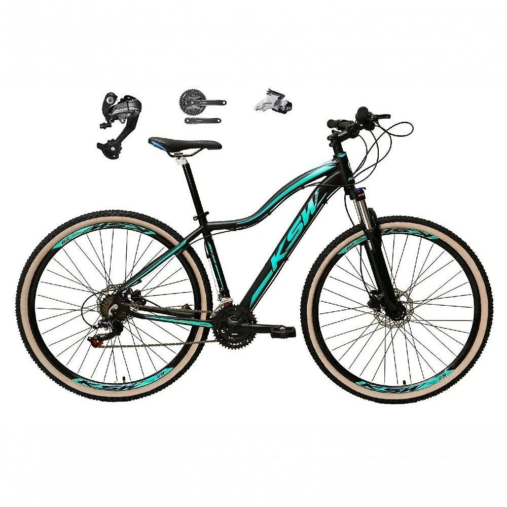 Bicicleta Aro 29 Ksw Mwza Feminina Câmbios Shimano Altus Freio Hidráulico 27v K7 Garfo C-trava Preto-Azul 15