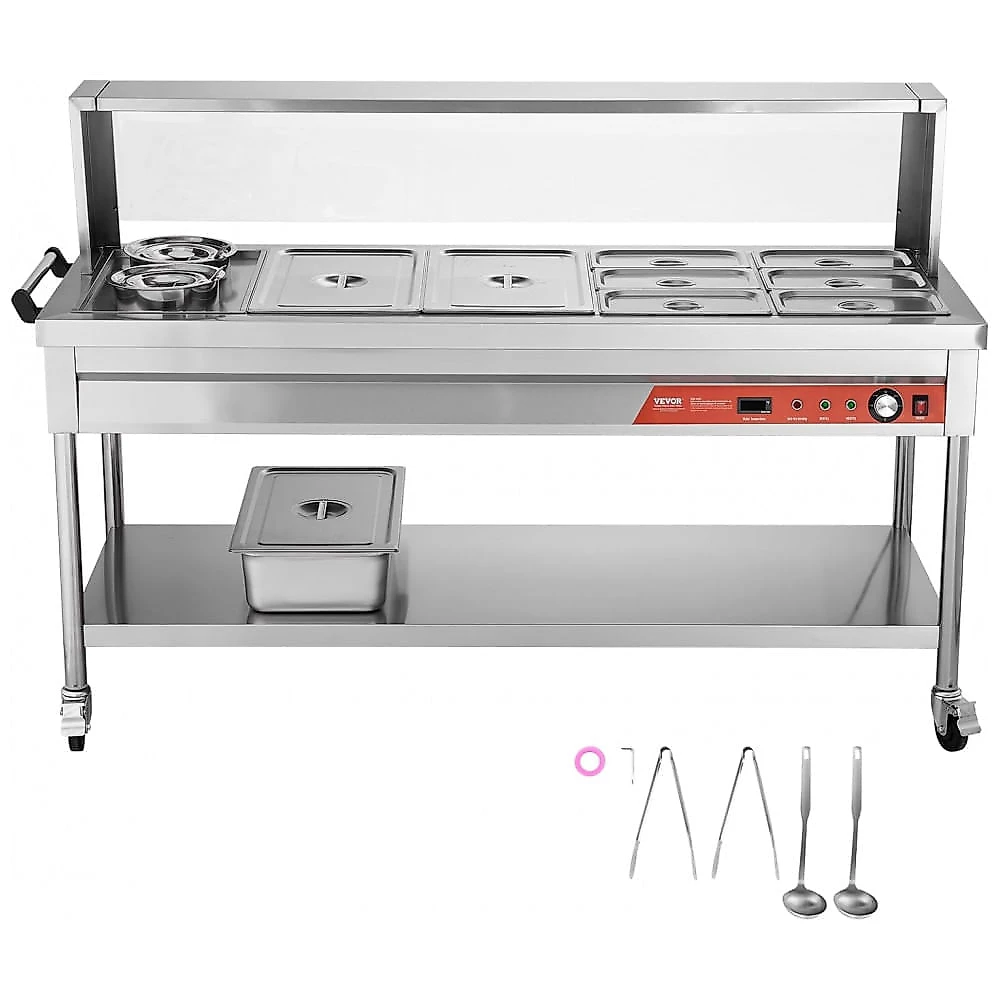 Balcão Térmico VEVOR Inox 8 Cubas + 2 Potes Buffet Profissional 1800W 110V
