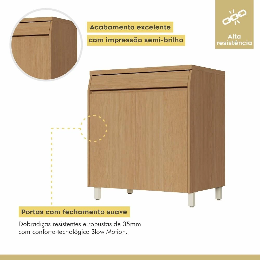Miniatura Balcao 2 Portas 1 Gaveta 80cm Simone Mendes 100% Mdf Carvalho/Greige