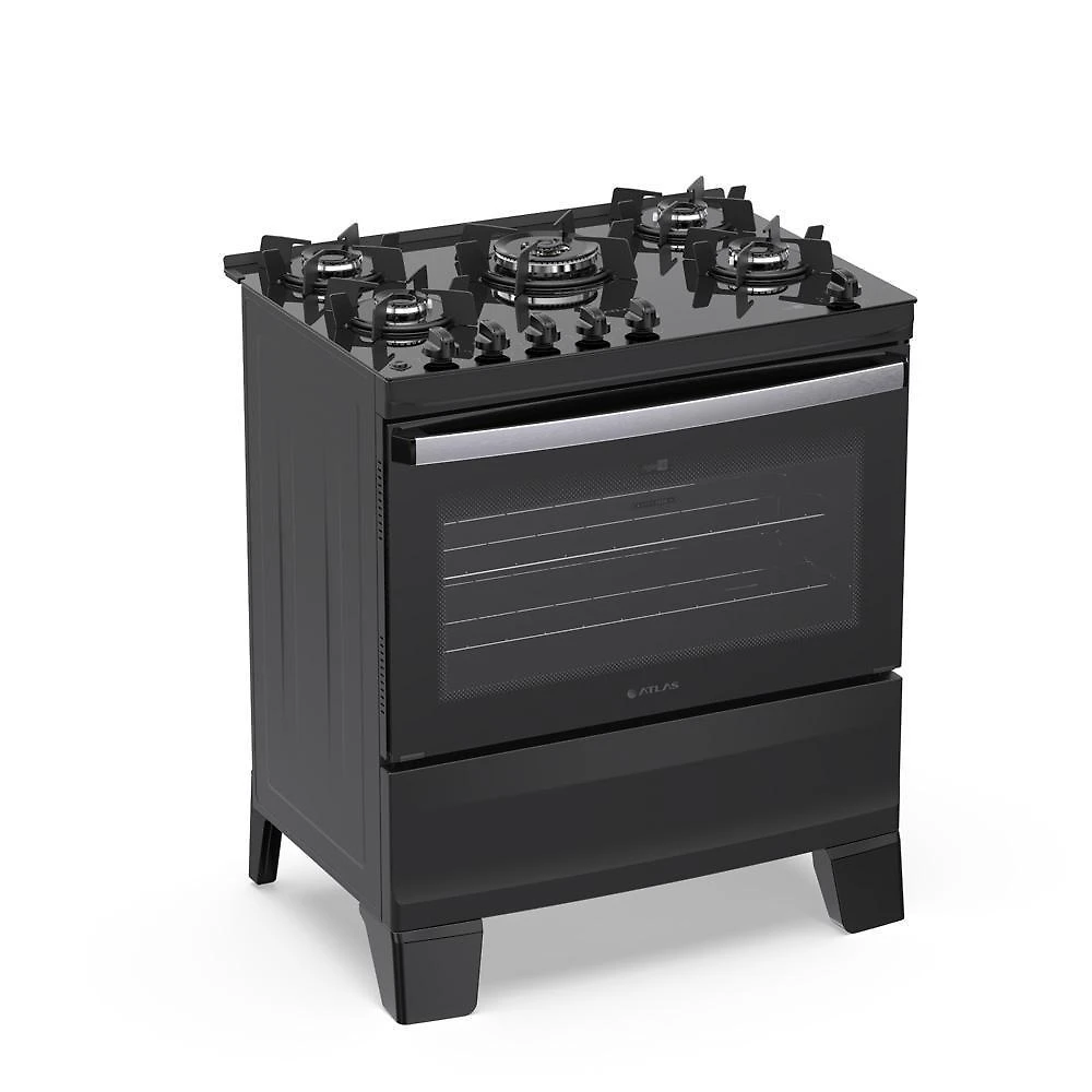 Fogão 5 Bocas Atlas Agile Up Com Mesa De Vidro A Gás Bivolt Preto
