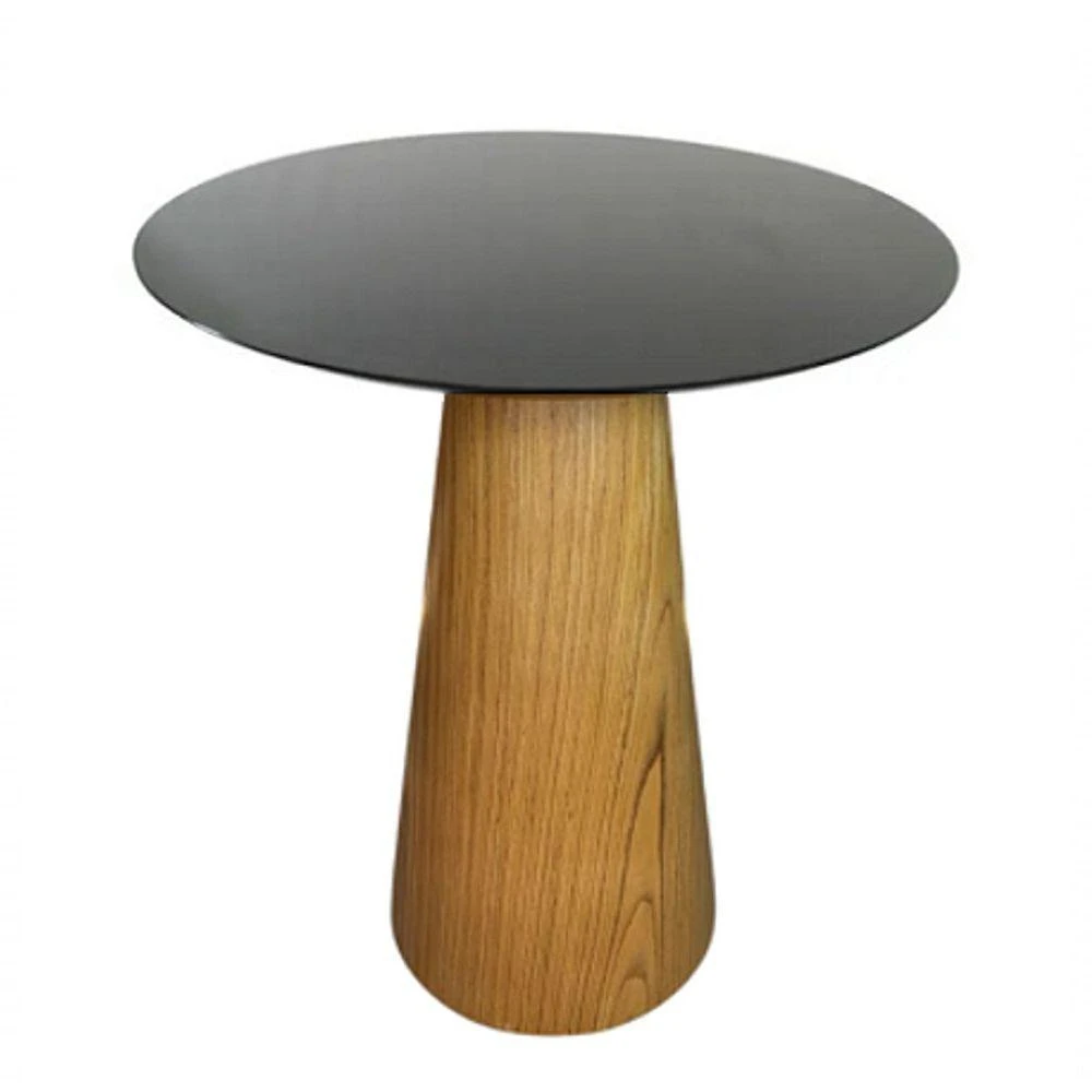 Mesa De Apoio Cone Base Laminada Em Madeira Natural - Tampo Laqueado 70 Cm Altura 60 Cm Cor Preto