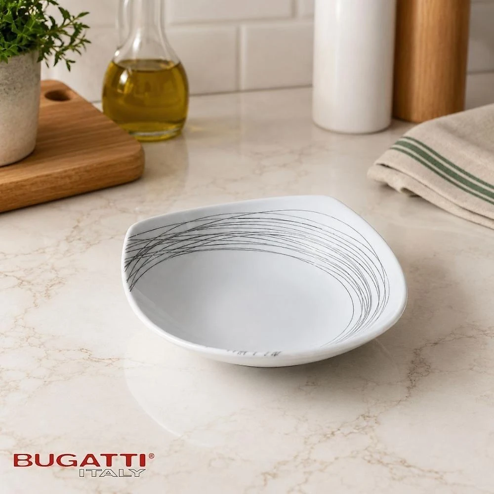 Jogo de Bowls Mini Multiuso Fili Platino 95FPL5776N Tigela Porcelana Italiana Branco Bugatti