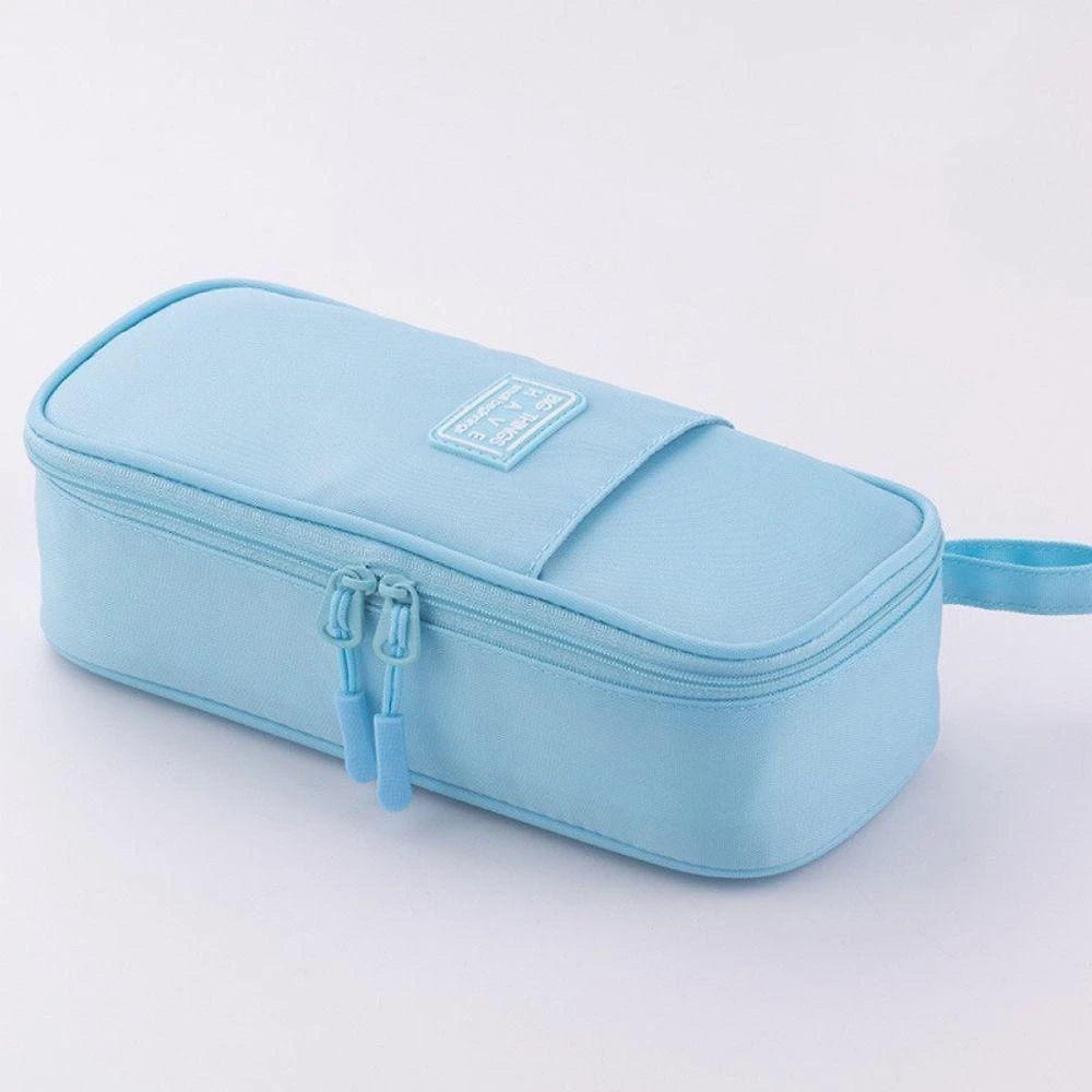 Estojo de Lápis OEM Grande Capacidade Escolar com 2 Compartimentos e Zíper de Metal Resistente Azul