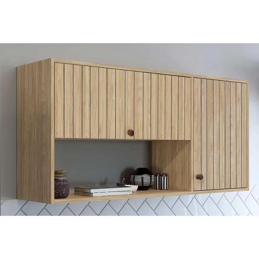 Armário Aéreo Torino 120CM 2 Portas Estrutura MDF MDP Porta de Bater Mel Movelbento
