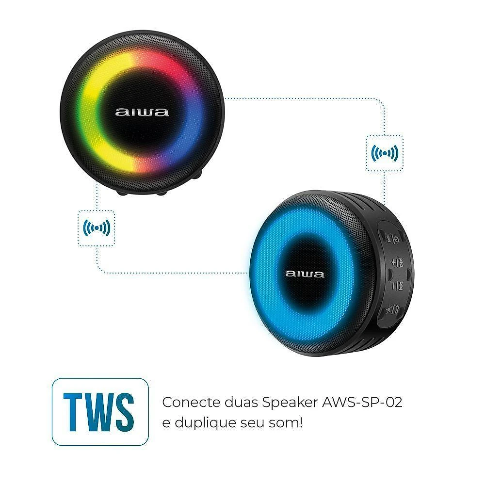 Caixa de som speaker aiwa bluetooth luzes multicores ip65 mini speaker aws-sp-02 bivolt