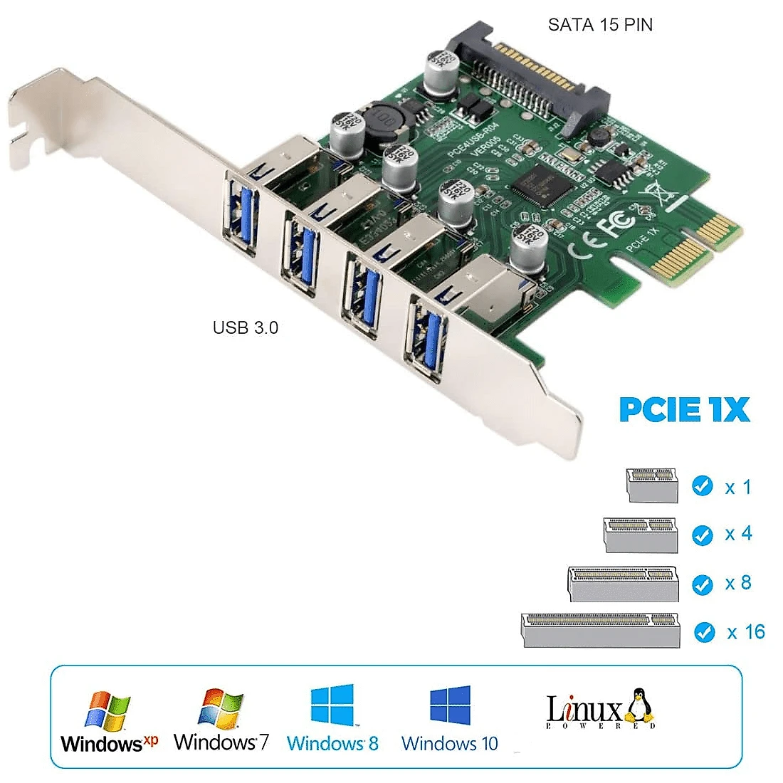 Placa de Expansão PCI-Express 4x Portas USB 3.0 Transferência até 5 Gb/s