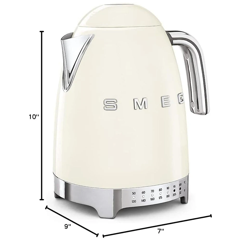 Chaleira Elétrica Smeg 50s Retro 1,7 Litros Inox com Controle de Temperatura, Display LED e Função Manter Aquecido