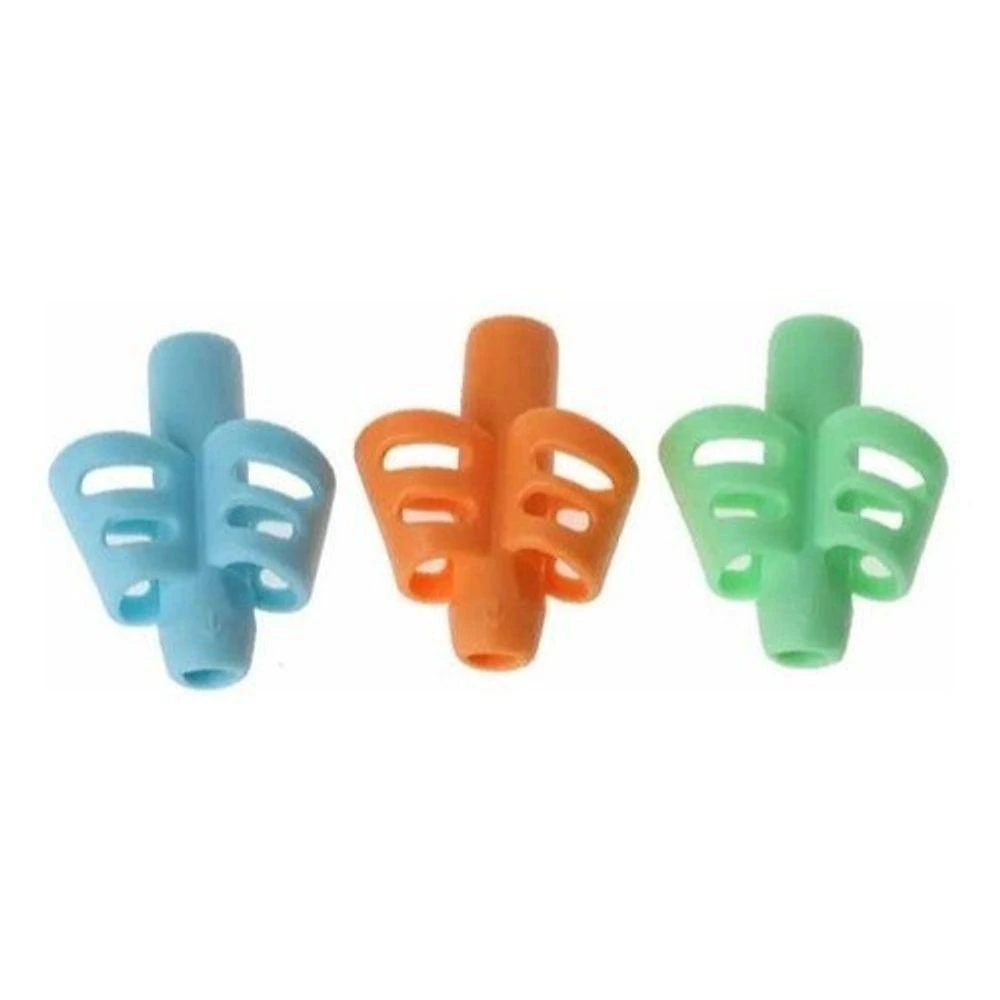 Adaptador Ergonômico para Escrita OEM Dois Dedos de Apoio em Silicone Kit 3 Unidades Azul Verde