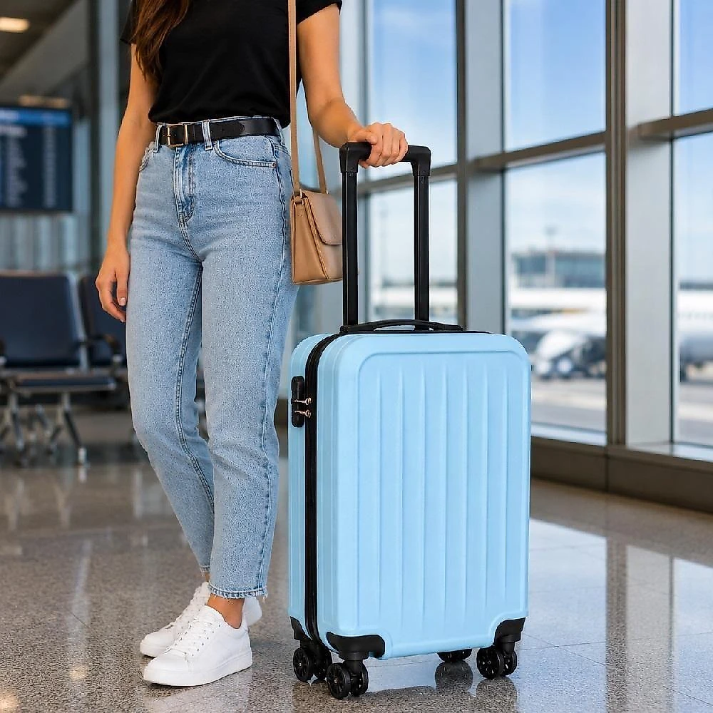 Mala de Bordo Rígida ABS 10kg Cadeado Trava Senha 4 Rodas 360 graus  Azul Yeet