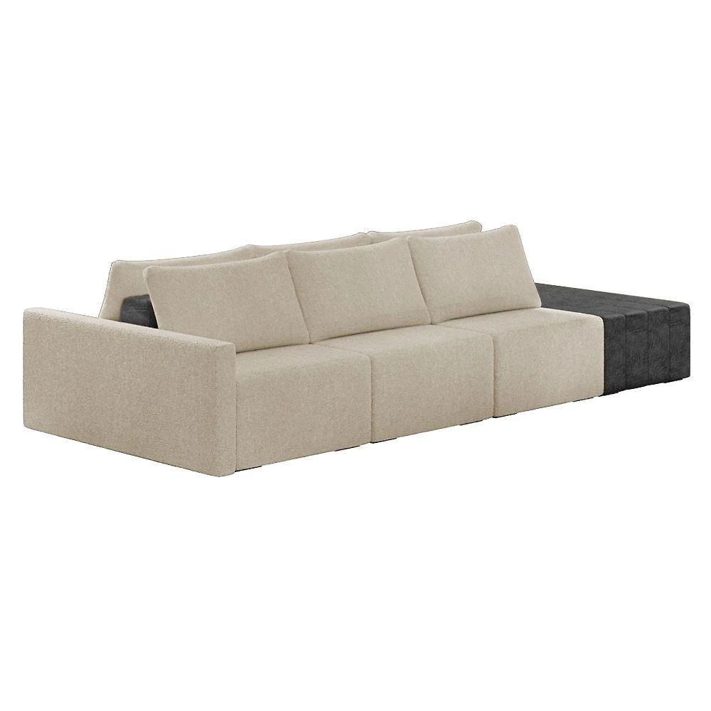 Sofá Ilha 3 Lugares Living 372cm Modulado Lary Bouclê Pu Pto K01 Cor Cinza