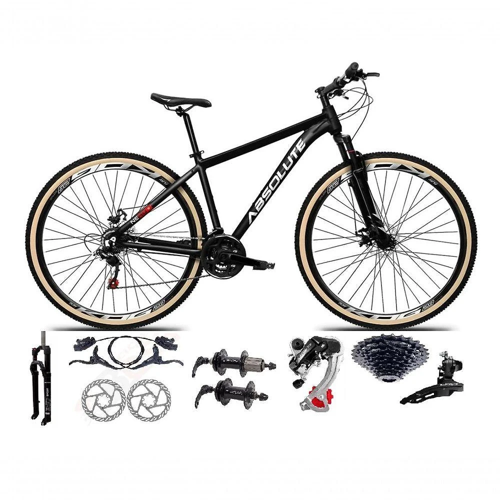 Bicicleta Aro 29 Absolute Nero 5 Câmbios Shimano 24v K7 Freios Hidráulicos Garfo Trava Com Pneu Faixa - Preto Tam.17