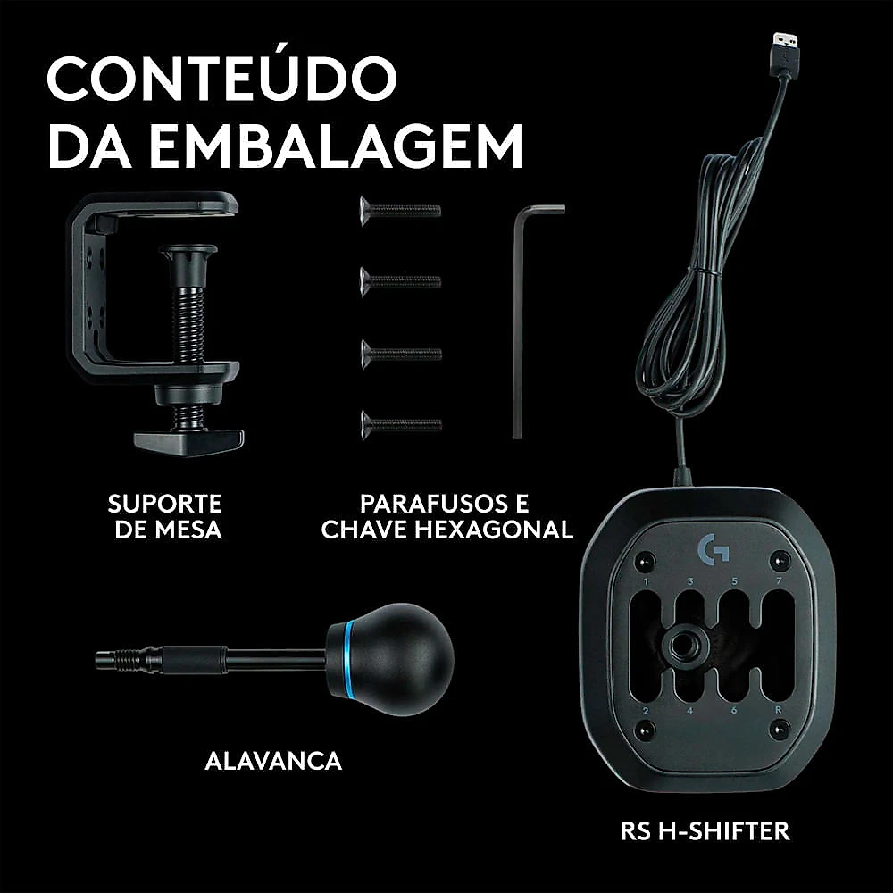 Câmbio Logitech G RS H-Shifter para Consoles e PC, Compatível com Base do Volante RS50 e PRO - Preto