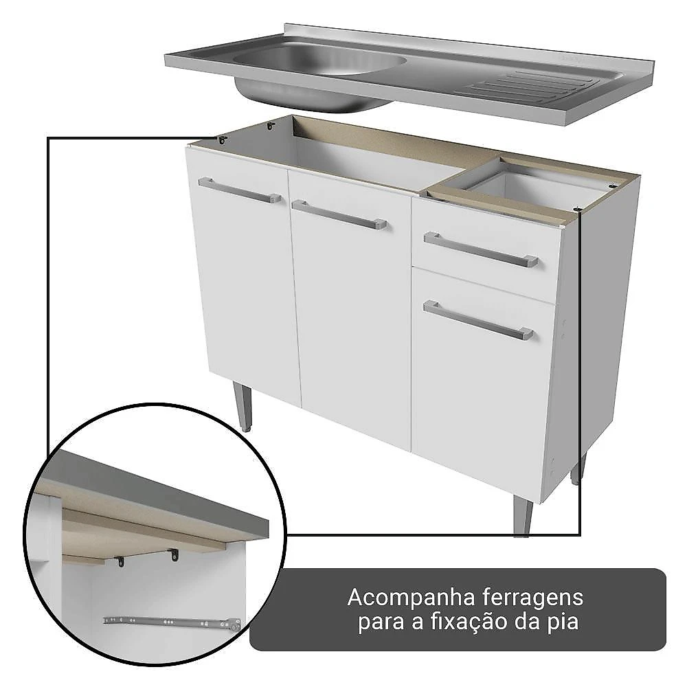 Armário de cozinha completa 293cm branco emilly madesa 09