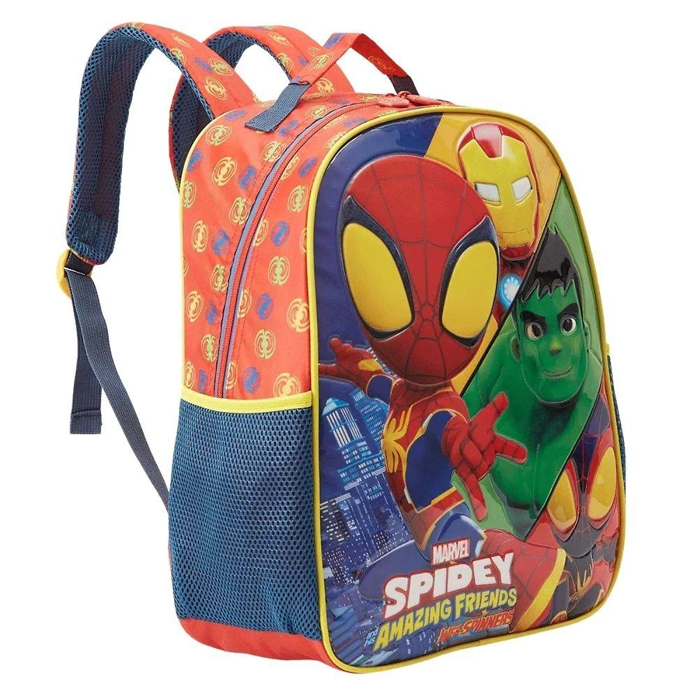 Mochila Infantil Xeryus 13383 Poliéster 420D Preto com Estampas Marvel Homem Aranha Hulk