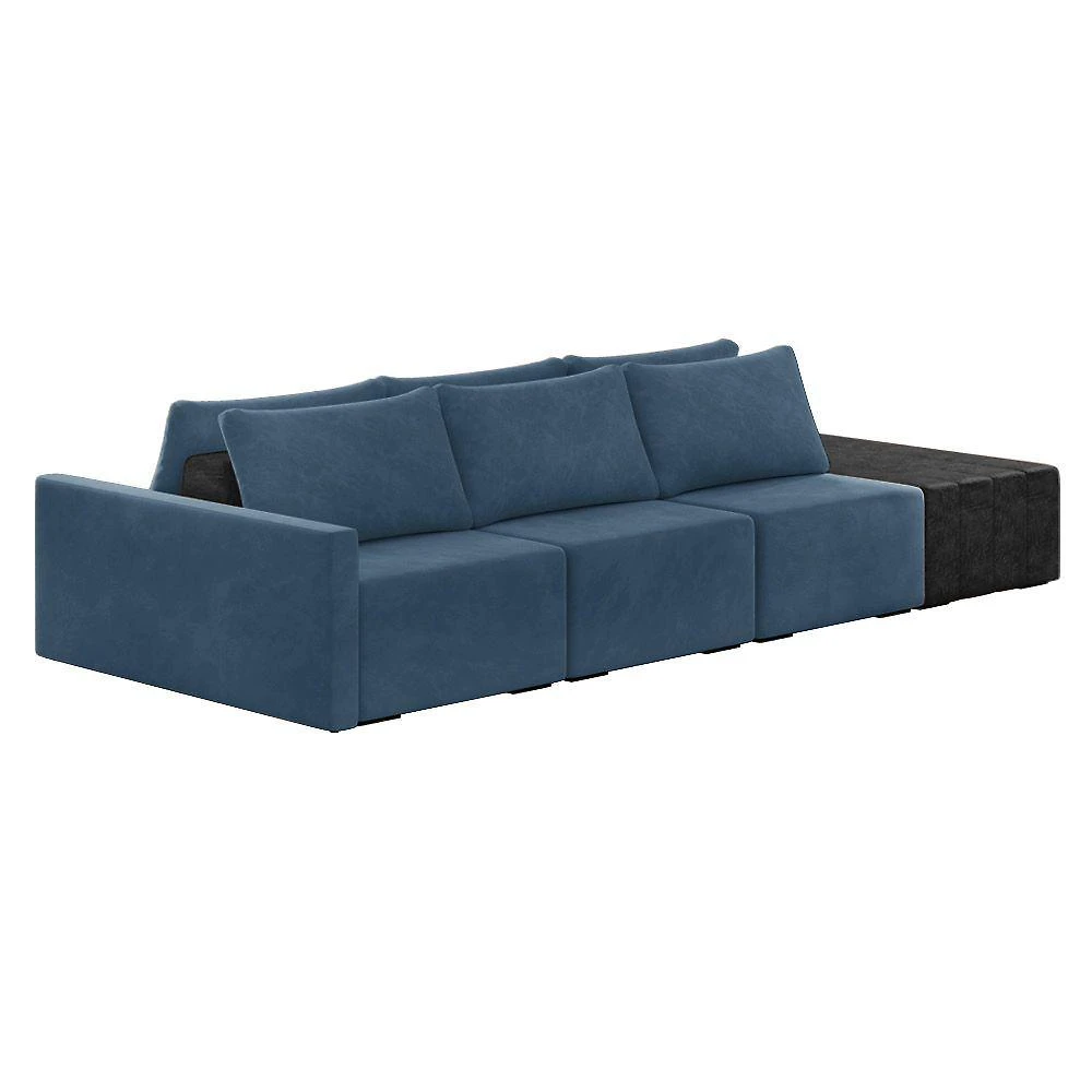 Sofá Ilha 3 Lugares Living 402cm Modulado Lary Veludo Azul Marinho Pu Pto K01 - D'rossi