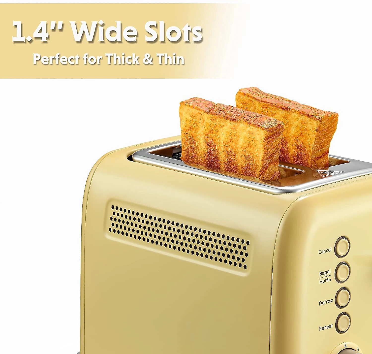 BUYDEEM DT620 2Slice Toaster Extra Wide Slots Retro Stainless Steel with High Lift Lever Bagel and Muffin Function Removal Crumb Tray 7Shade Settings Mellow Yellow 2Slice