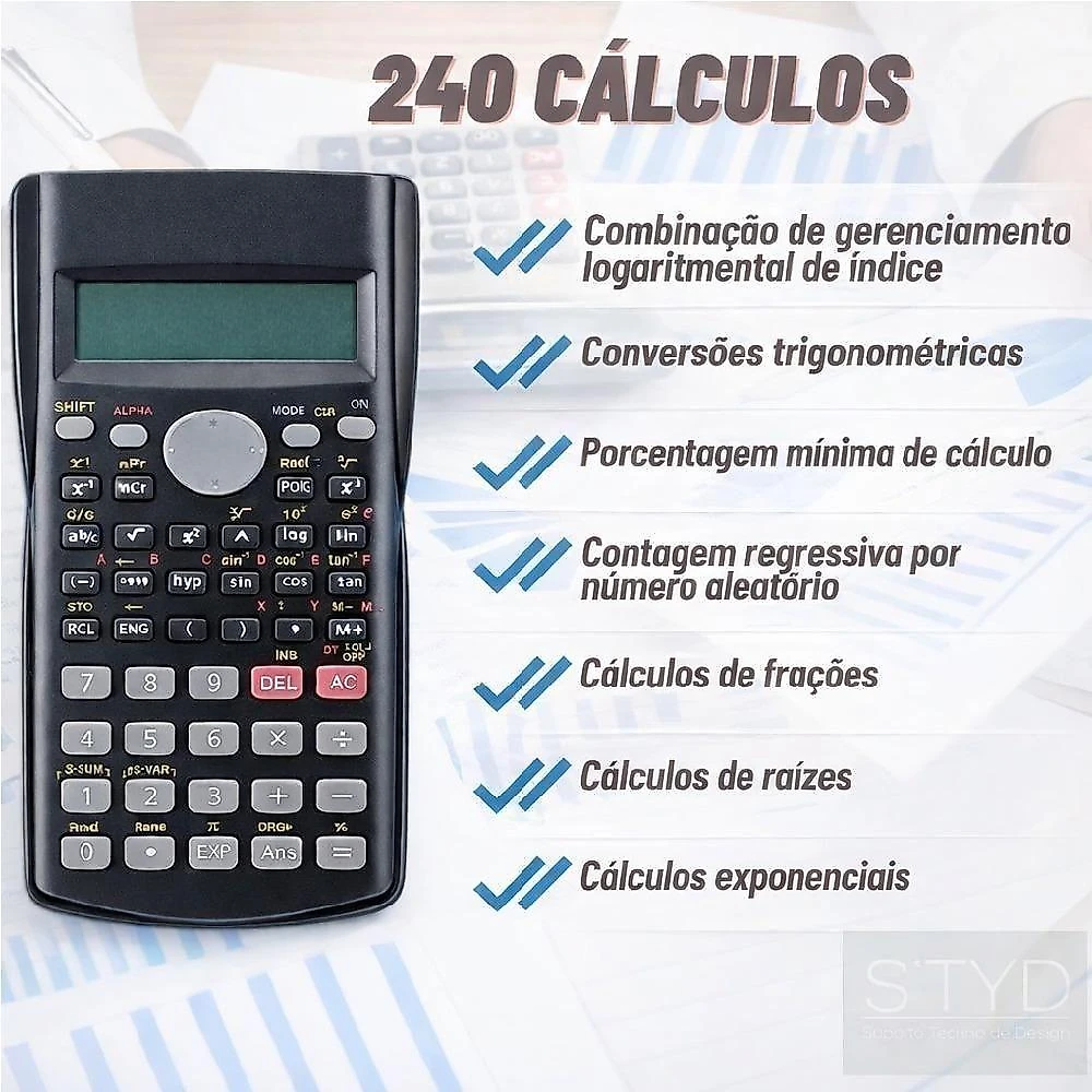 Calculadora Científica 240 Funções 12 Digitos Display LCD Duplo Preto