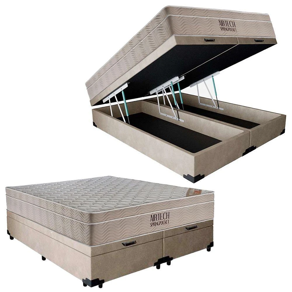 Cama Box com Baú Casal Airtech Pillow Top Molas Ensacadas Sintético Ortobom