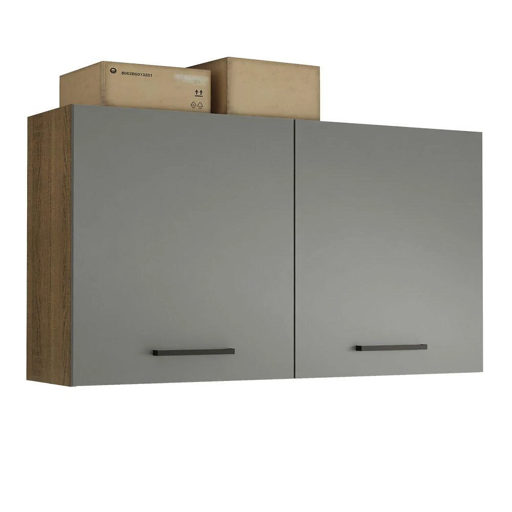 Armário aéreo multiuso 120cm 2 portas rustic/cinza agata madesa