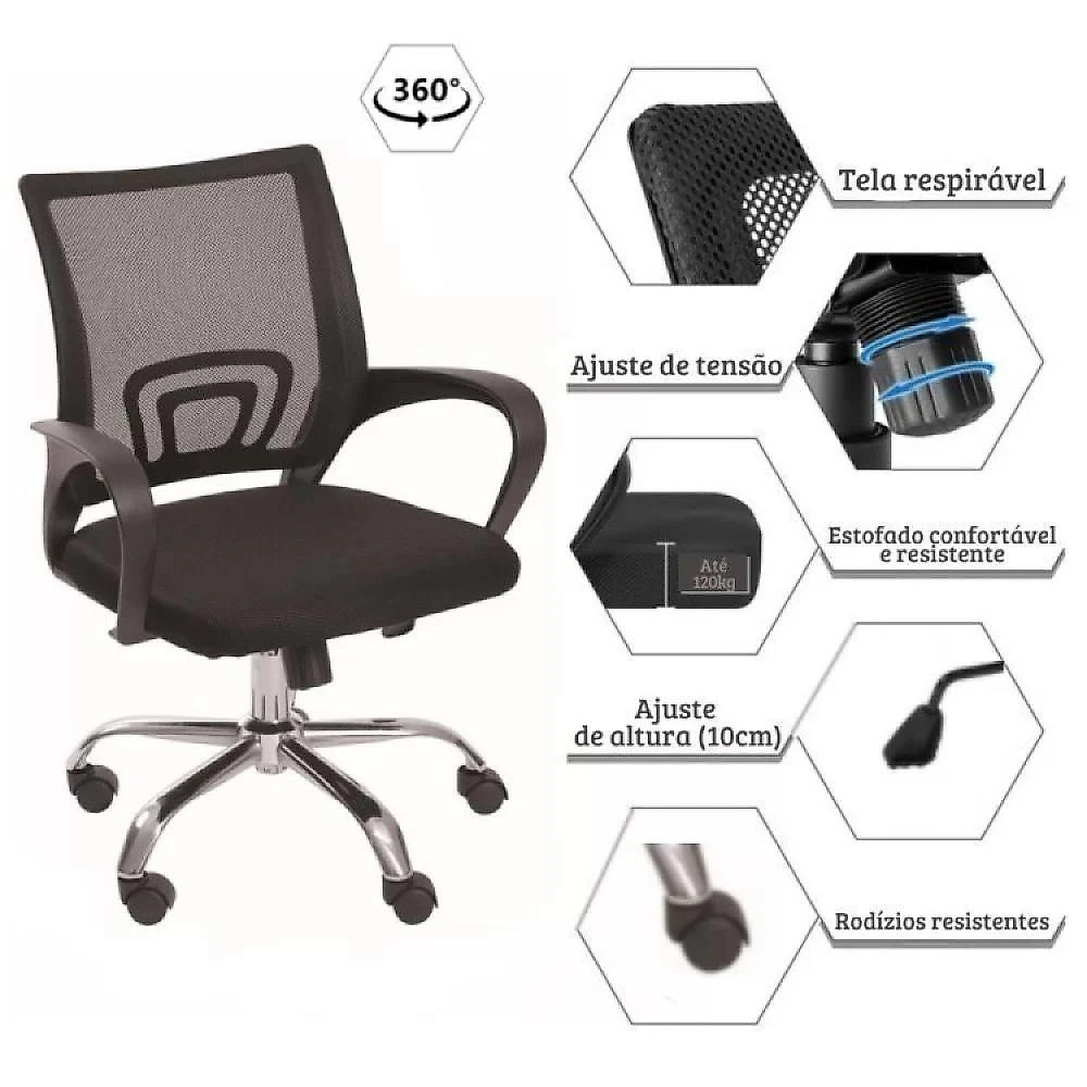 Kit 2 Peças com Escrivaninha 127cm com Cadeira de Escritório Diretor Tela Mesh Escrivaninha 127cm ME4135 com Cadeira Diretor Tela Mesh Tok 3310 Nogal
