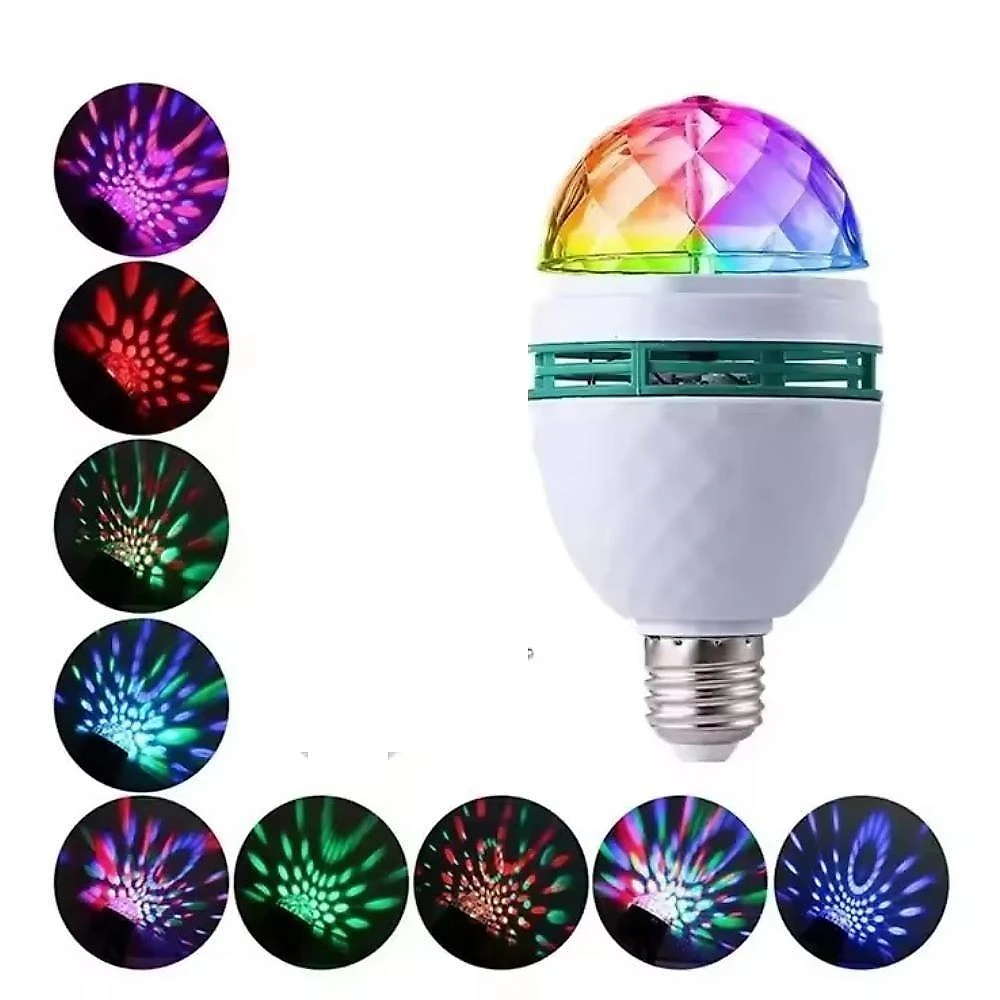 Lâmpada Festa Multicolorida LED Giratória 360 graus  com Efeito Strobo Bivolt