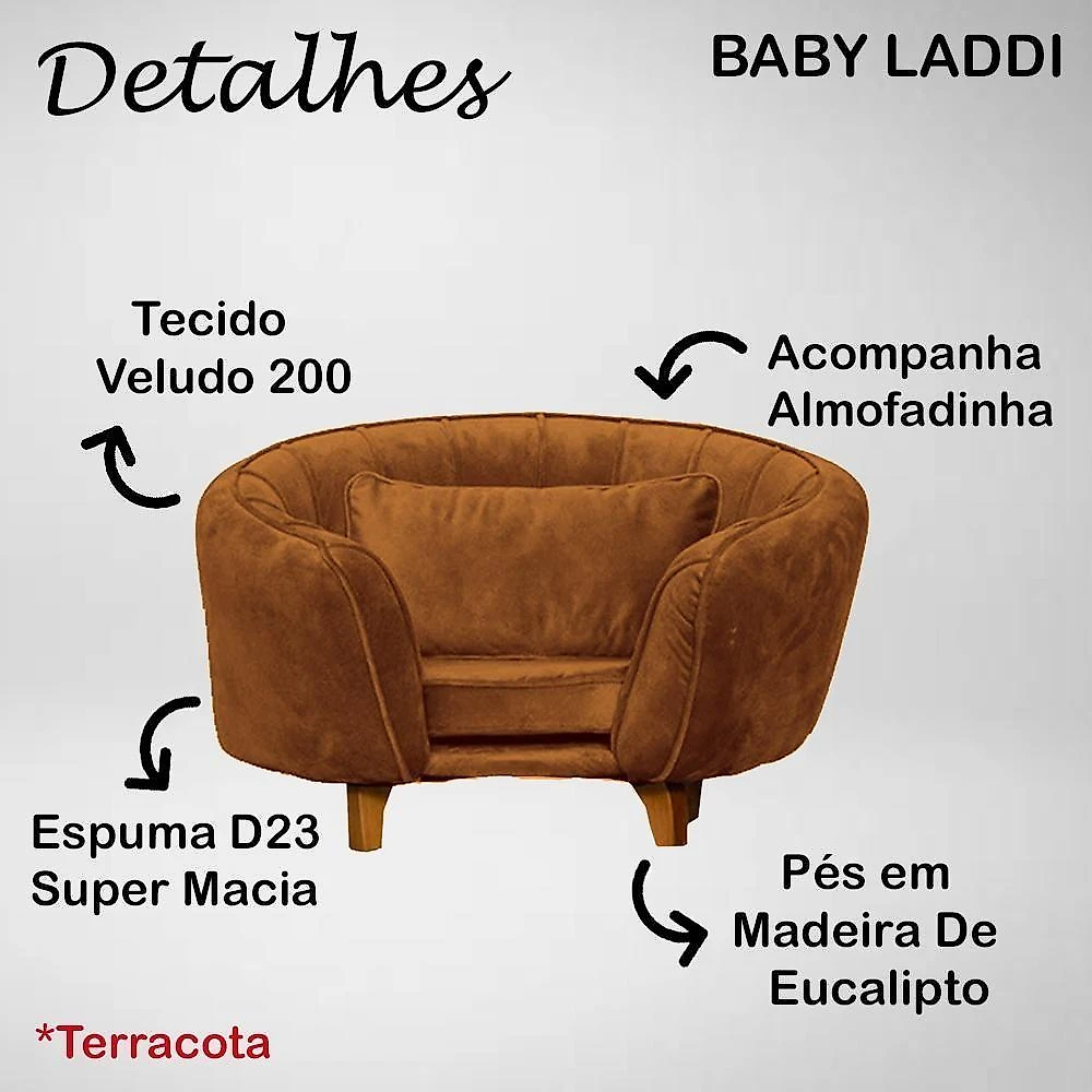 Poltrona Cama Caminha Pet Baby Laddi Veludo Terracota Dvinn Terracota