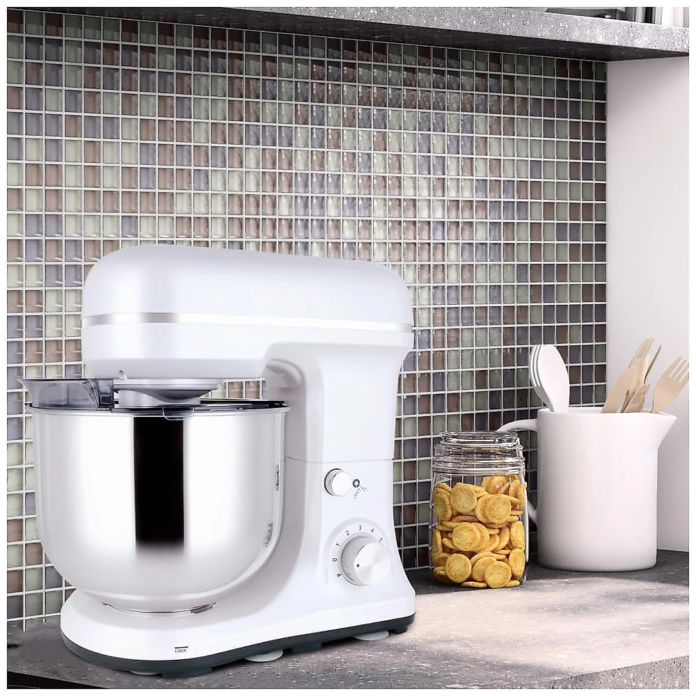 Mixer MURENKING 4,7L, 6 Marchas, Recipiente Inox, 300W, Batedor de Massas, Pás e Batedor, Forno Elétrico Doméstico - Branco