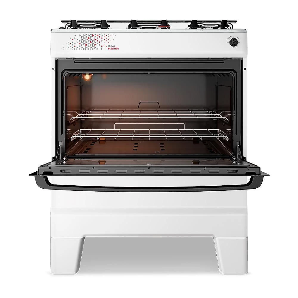 Fogão A Gás Mesa Inox Tampa De Vidro Forno 84L Esmaltec Ideal Master Branco 5 Bocas Bivolt