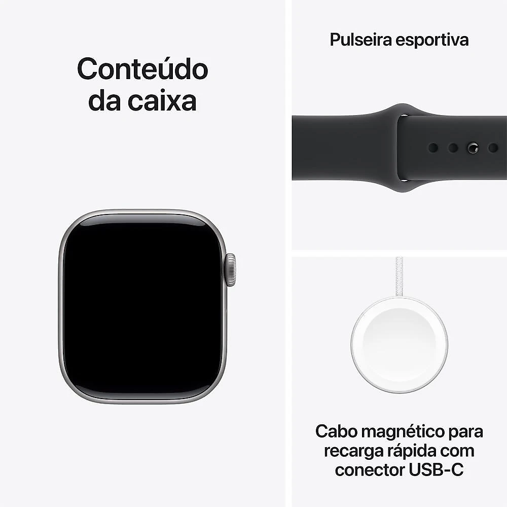 Apple Watch Series 11 GPS - Caixa cinza-espacial de alumínio – 42 mm - Pulseira esportiva preta – M/G