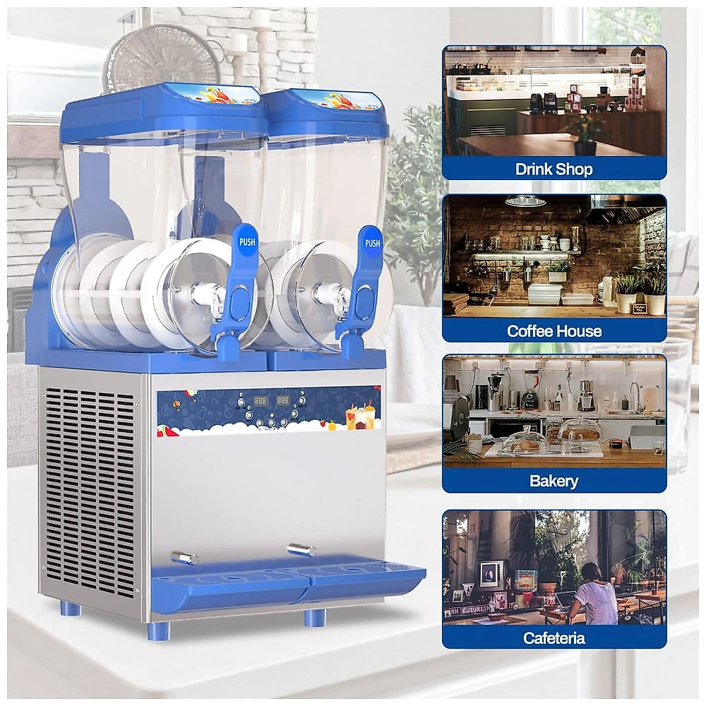 Máquina de Slush Raspadinha XPW X-300 Prata e Azul Duplo Tanque 30L 240V
