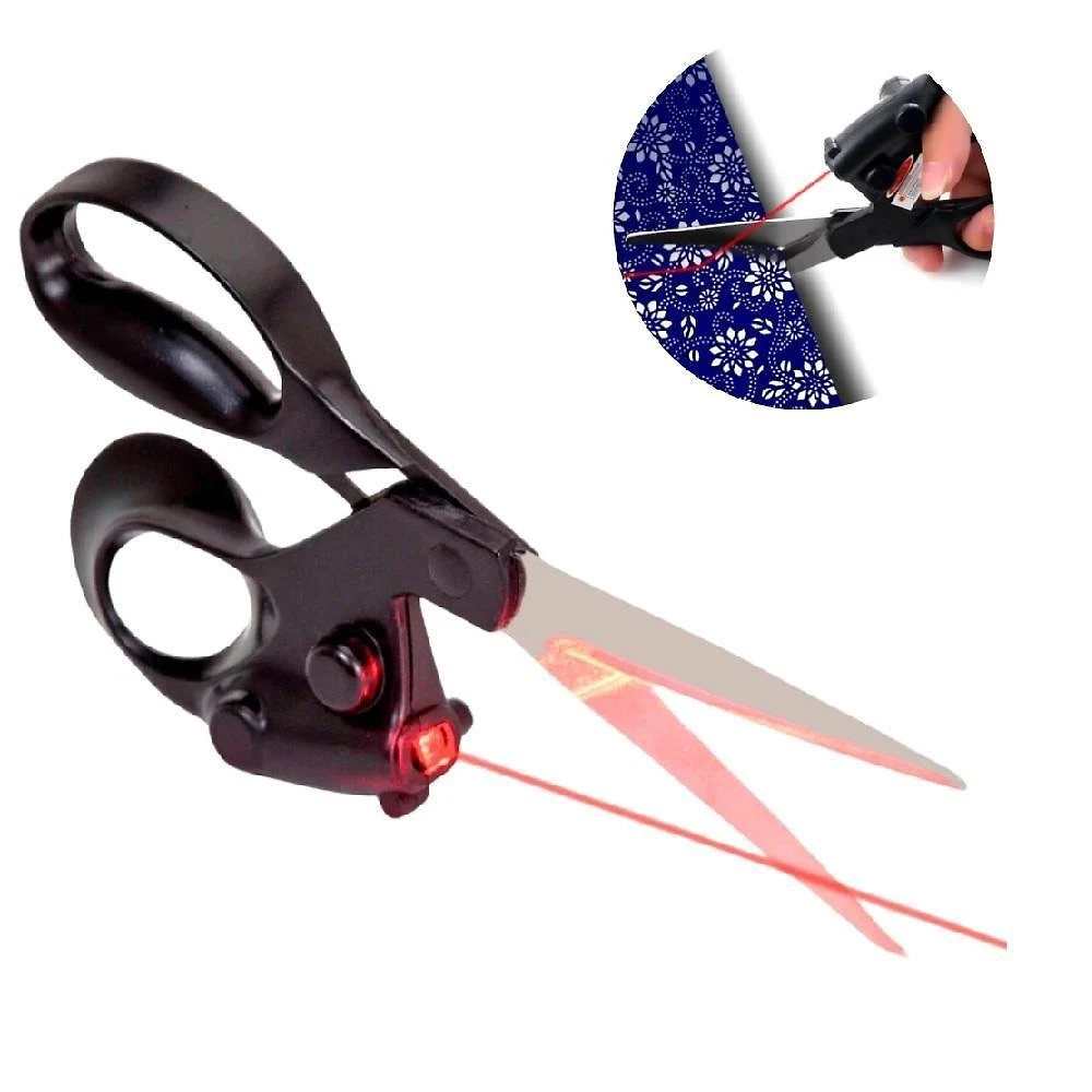 Tesoura Com Mira Laser Guia Corte Tecidos Patchwork Artesanato Papel Raio Precisao Multiuso Costura Hobby