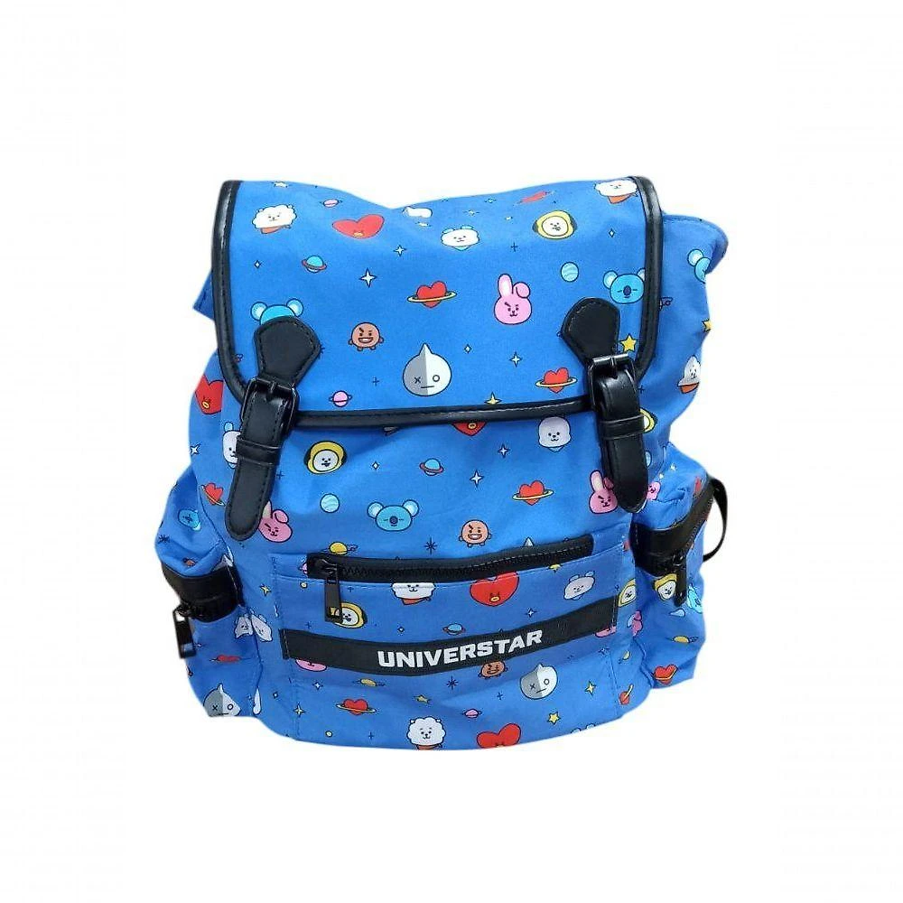 Mochila de Costa Infantil Miniso Brasil Fechamento Tipo Saco Personagens BT21 Poliéster Azul