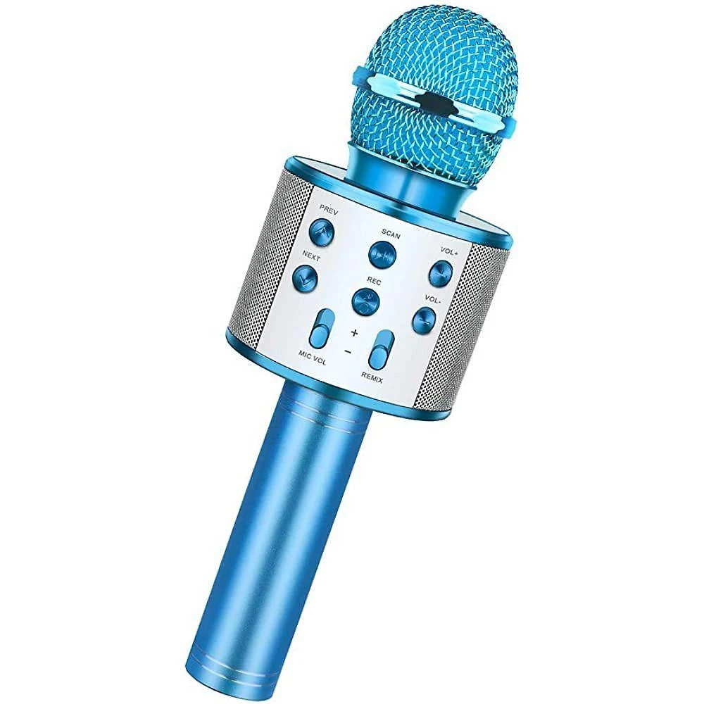 Microfone Infantil de Karaokê sem Fio Bluetooth WS-858 com Auto-Tune Azul OEM