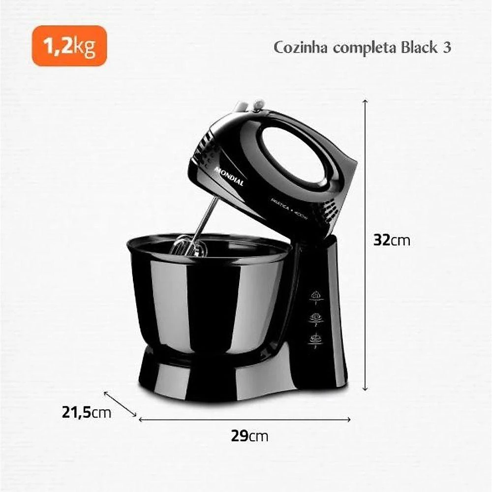 Kit Cozinha KT-105-B com Liquidificador 550W, Batedeira 400W e Espremedor 1,25L para Preparo