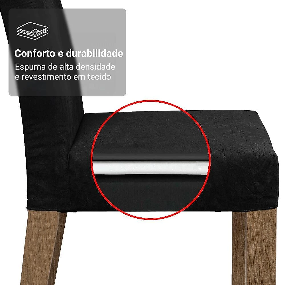 Conjunto sala de jantar tampo de madeira 6 cadeiras rustic/preto/oxford minsk madesa