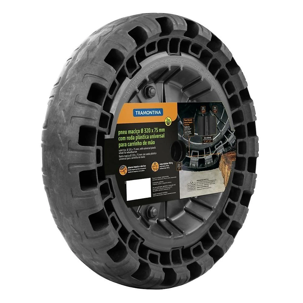 Pneu Maciço ø 320 X 75 Mm Tramontina Com Roda Plástica Universal Para Carrinho De Mão