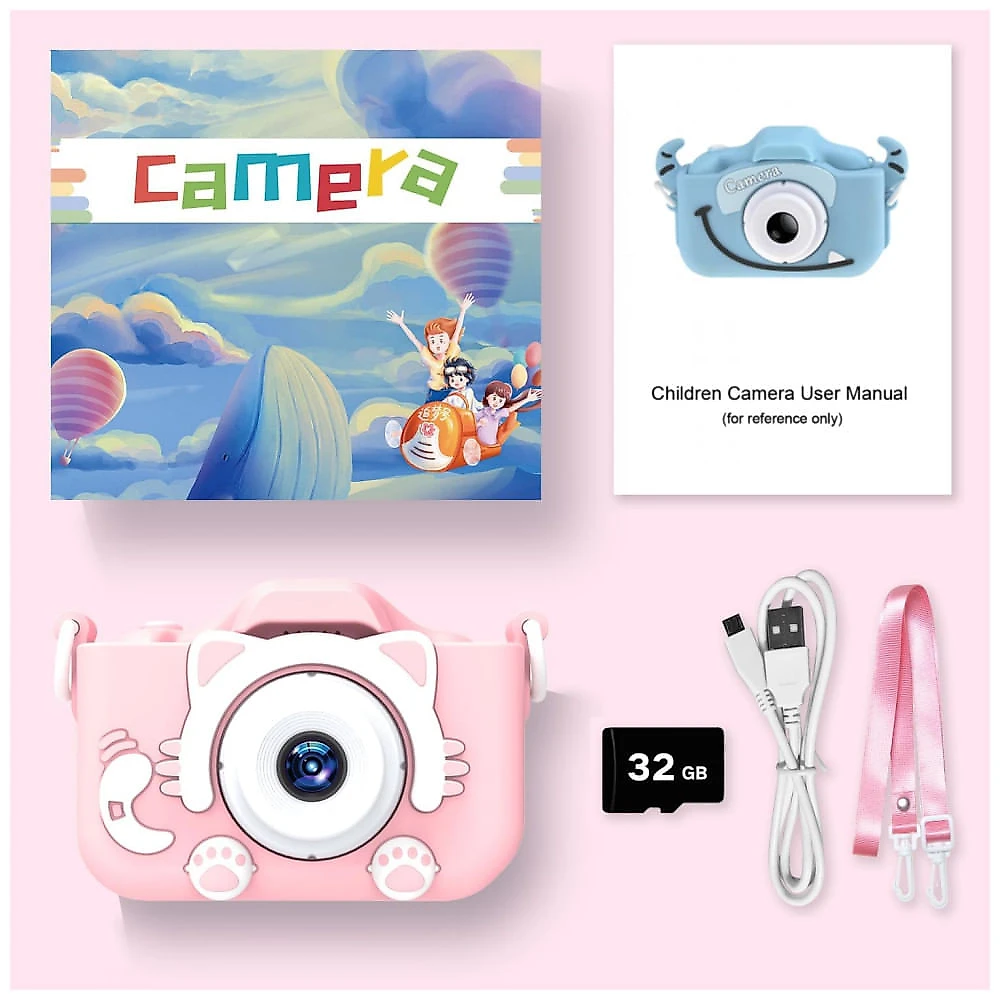 Câmera infantil Goopow para crianças de 3 a 8 anos, com vídeo HD 1080p, 12 MP, zoom digital 8x, 28 molduras divertidas, jogos e cartão SD de 32 GB.