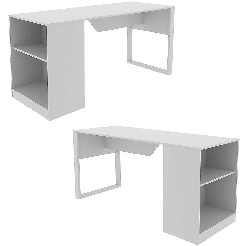 Mesa para Escritório Retangular com Armário Lateral 160CM Moderno MDP Branco Tecnomobili