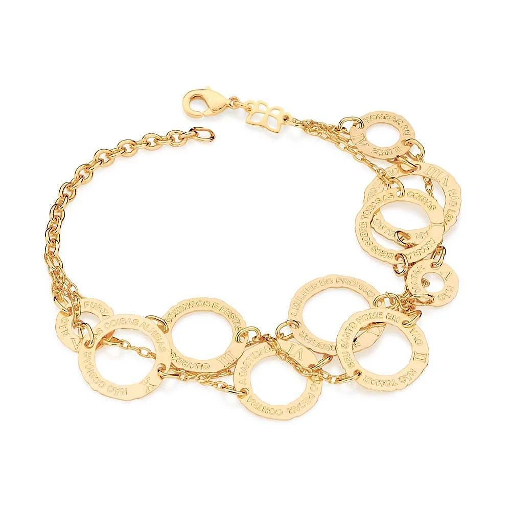Miniatura Pulseira Rommanel Dez Mandamentos Tripla 20cm Ouro