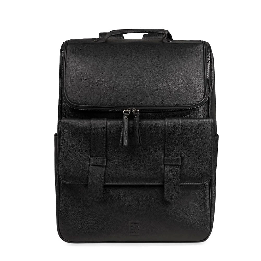 Mochila Masculina Média Executiva de Couro Leme Preta Bagaggio
