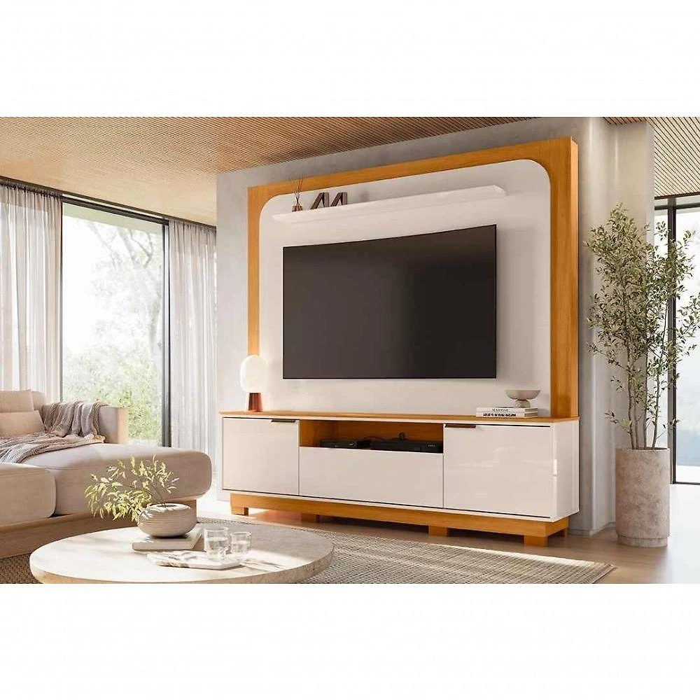 Home Theater Nilo para TV Até 75" 200CM MDP com Nicho Cinamomo Off White Madetec Móveis