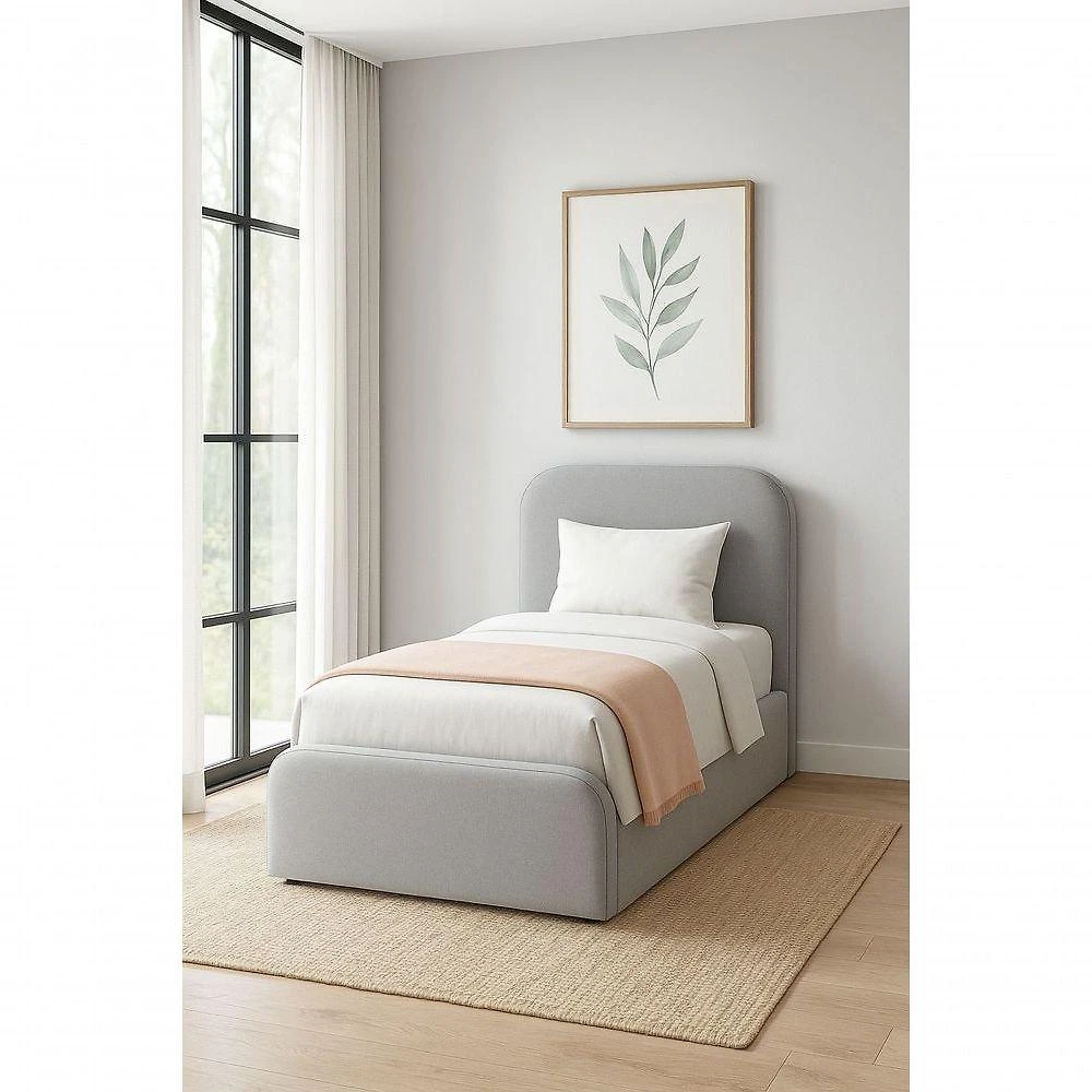 Cama Solteiro Valentina com Cabeceira Estofada Estrutura MDF-MDP Linho Cinza Jasper Móveis