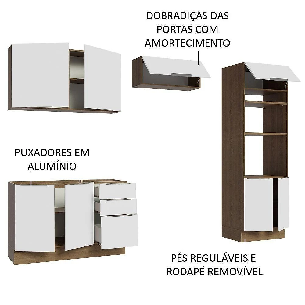 Armário De Cozinha Completa 270cm Rustic/branco Stella Madesa 05 Rustic/branco
